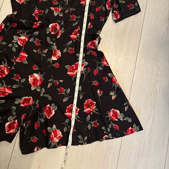 90s vintage black short sleeve romper rose print - Picture 11 of 11